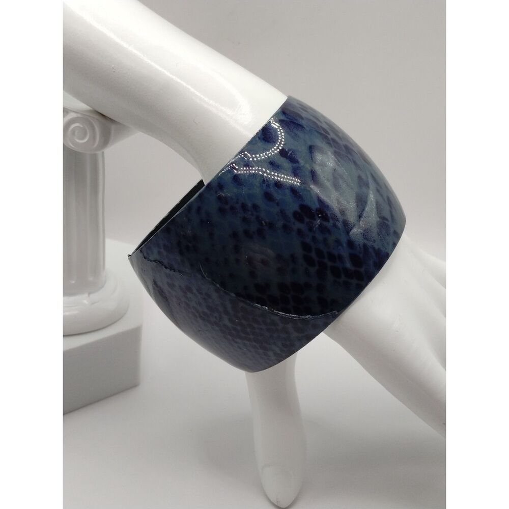 Vintage Metal Snake Print Wide Cuff Bracelet in a Beautiful Deep Shade of Blue